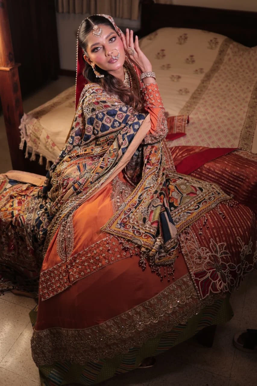 Bridal portrait in heritage saree and ornate embroidery